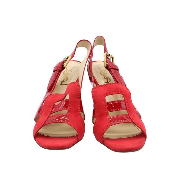 Saint Laurent Slingback Sandals in Red Leather - Picture 2 of 7